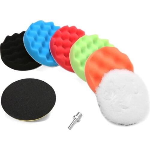 7Pcs 3/5/6/7" High Gross Polishing Waxing Buffing Pad Sponge Kit Set For Auto Car Truck Boat Polisher Adhesive Backer Pad Tools