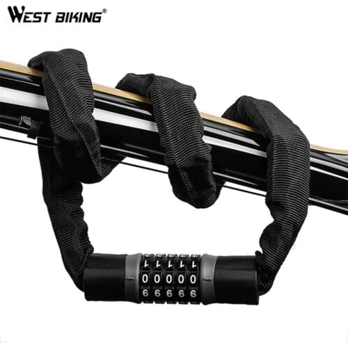 WEST BIKING Long Strong Chain Anti-theft Lock Steel Bicycle Lock Safety Password Code Cycling Accessories For Electric Bicycle