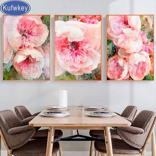 Diamond Painting Watercolor Plants Flower 3d Cross Stitch Full Square/round 5d Diy Rose Pictures Diamond Embroidery Mosaic 3 pcs