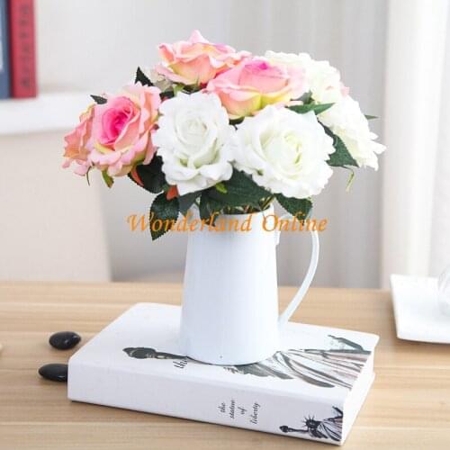 8color artificial silk single head rose bouquet bridal bouquet wedding flower romantic decorations for home accessories MW03336