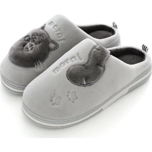 Indoor slippers for women Lovely Cat Embroider Soft Female Slippers home Plush Warm Winter Suede Brand Unisex house shoes