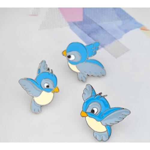 3pcs/set Enamel Blue Bird Pins Cartoon Flying Fledgling Animal Brooch Denim Jacket Buckle Bag Lapel Pin Shirt Badge Gift for Kid