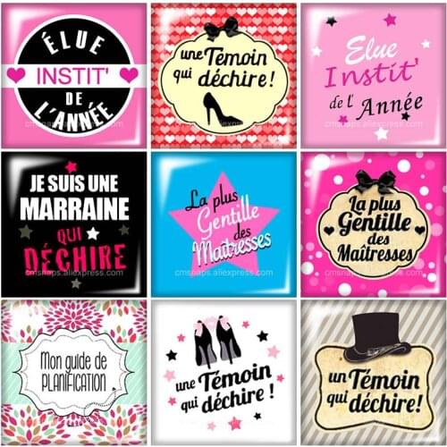 FB0330 French Je suis une marraine 10pcs mixed 12mm/20mm/25mm/30mm Square photo glass cabochon demo flat back Making findings