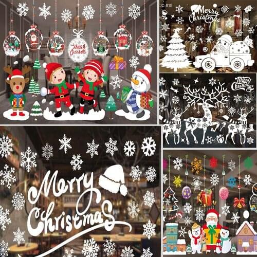 Christmas Window Stickers Merry Christmas Decorations For Home Christmas Wall Sticker Kids Room Wall Decals New Year Stickers