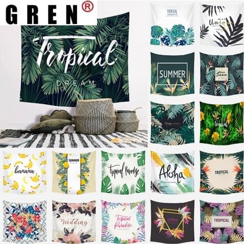 GREN Tapestry Tropical Plants Wall Hanging Fabric Mural Background Cloth Wall Rugs Towel Beach Blanket Dorm Living Home Decor