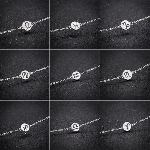 Hfarich 12 Constellation Zodiac Bracelet Cancer Leo Virgo Libra Woven Sliver Color Plated Round Jewelry For Women Birthday Gift
