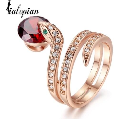 Italina Rigant Genuine Austrian Unique Snake Rings For women Fashion With Austrian Crystal Stellux #RA13450 red