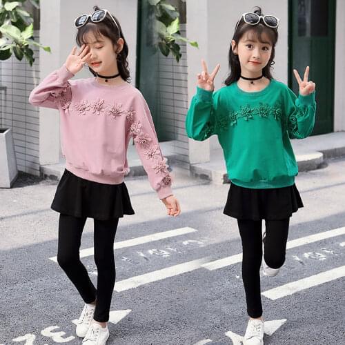 Girls Clothes Sets Autumn Childrens Clothing Flowers Sweatshirt + Pantskirt 2Pcs Kids Long Sleeve Sport Suits 6 8 10 12 Years