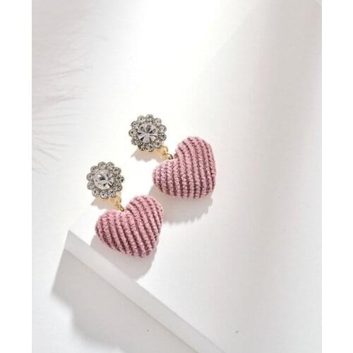 Sweet Heart Stud Earring Flannel Inlaid Rhinestones Stud Earring Valentines Day Jewellery Gift for Women Girls
