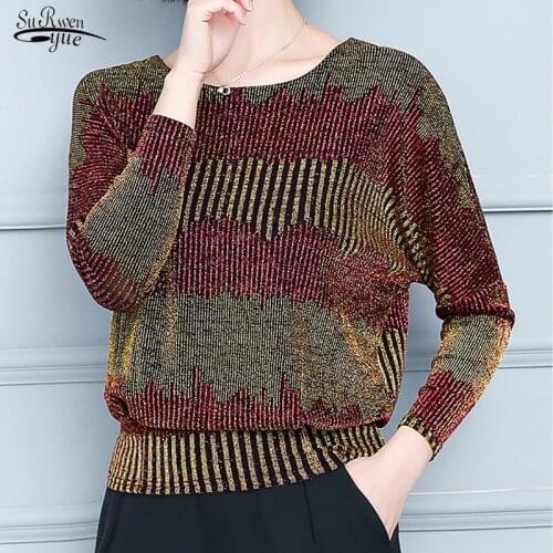 Fashion New Elegant Shiny Sequin Blouse Tunic Red Golden Shine Womens Blouses Plus Size Glitter Shirt Tops Women Blouses 15772