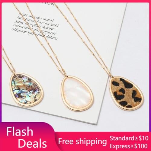 Fashion Oval Abalone Shell Leopard Pendant Necklace Tassels Long Chain Sweater Necklaces Geometric brand Jewelry