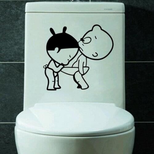 Cartoon girl peeping boy bathroom toilet seat wall decals diy waterproof wall sticker home decor mural for washroom art stickers