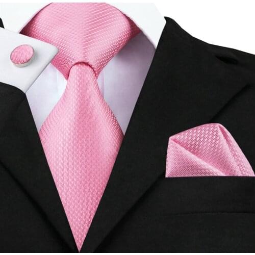 SN-557 Pink Novelty Tie Hanky Cufflinks Sets Mens 100% Silk Ties for men Formal Wedding Party Groom