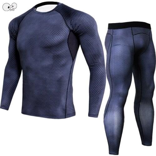 3D Printed Rash Guard Mens 2 Set crossfit Fitness pieces Long Sleeve T-Shirt + trousers MMA Compression shirt thermal Pants XXXL