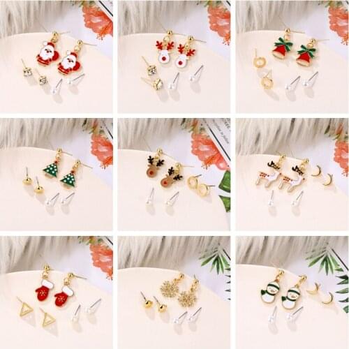 KINFOLK Christmas Gifts Earrings For Women Earrings Green Red Rhinestone Earrings Cute Fashion Jewelry Accessories Set