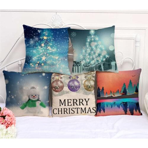 Throw Pillow Cases Merry Christmas New Year Cushion Cover 45x45cm Home Living Room Decoration Linen/Cotton Pillowcover Decor