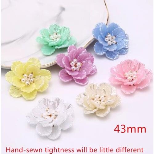 Newest 30pcs/lot 43mm color print ABS petal core cartoon flowers shape florals beads diy jewelry earring/garment/hair accessory