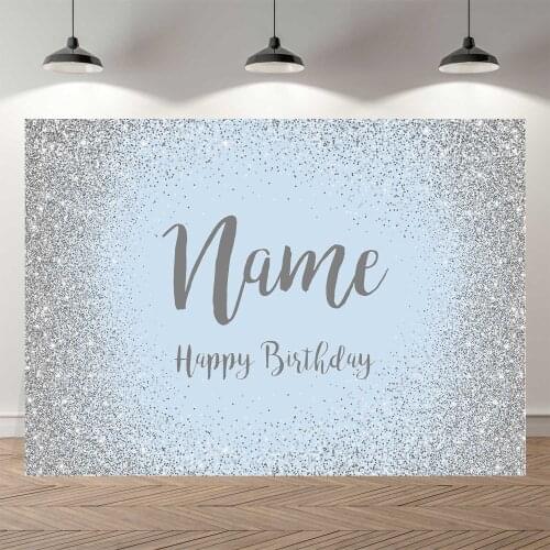 New Blue Anniversaire Customize Background Sliver Glitter Photo Booth Backdrop Banner Happy Birthday Party Decoration Photocall