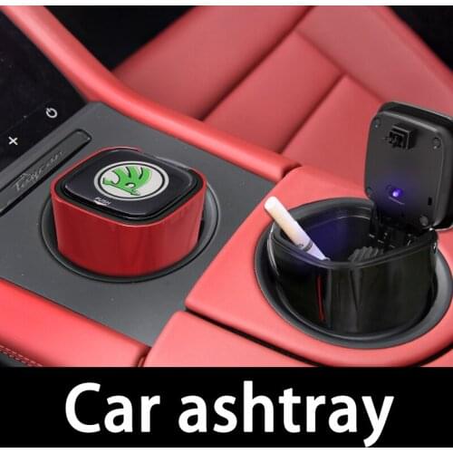 For SKODA- Citigo Fabia SCALA Octavia Rapid Superb Flame Retardant Car Ashtray Portable LED Light Cigarette Smoke Ashes Holder