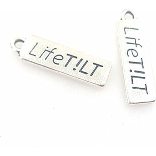 RONGQING 100pcs/pack 50pcs/pack 20pcs/pack rectangle 26*5MM Antique Silver Letter Charms lifetilt For DIY necklace Double letter