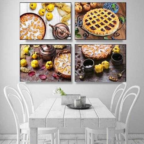 Sweet Dessert Jam Waffles Cake and Fruits Canvas Painting Poster and Prints Kitchen Room Decoration Fresh Food Wall Art Picture
