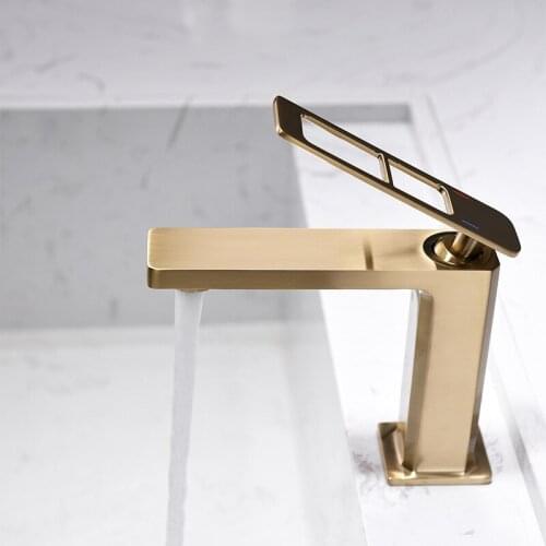 Bathroom Basin Faucets Brushed Gold Brass Bathroom Tap Gun Gray Sink Mixer Hot and Cold Sink Faucet Bathroom Lavotory Faucet