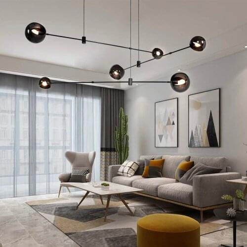 Modern Ceiling Chandelier Living Room Bedroom Office Dining Led Light Lamp Plating Pearl Black Glass Ball Hanging Fixture E27