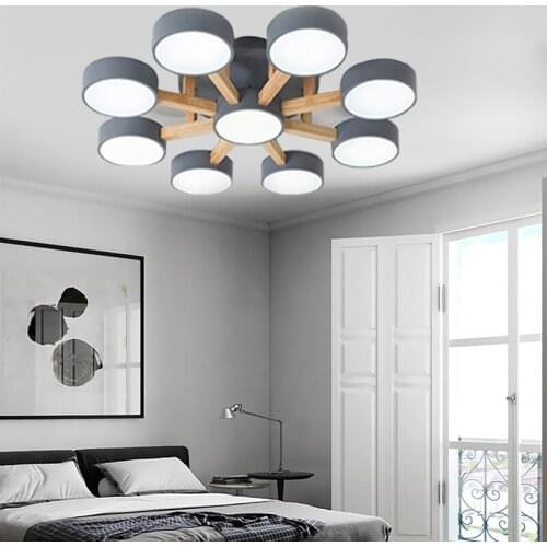 Modern Nordic LED Ceiling Light for Bedroom Living Room White Grey Green Metal Shade Wooden Lamp Villa Hotel Pendant Light