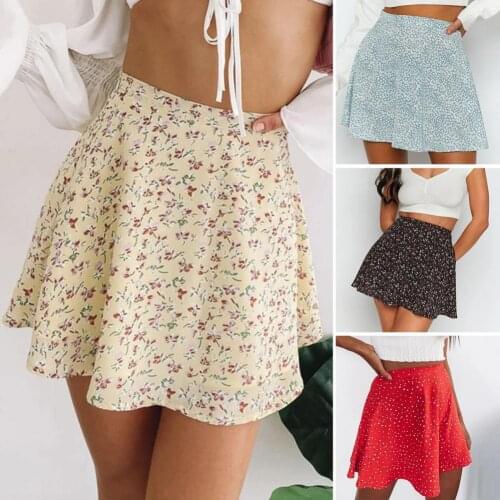 Bohemia Floral Print Party Skirt Summer New High Waist Pleated Skirt Short Beach Sexy Frills Mini Skirts For Women 2021