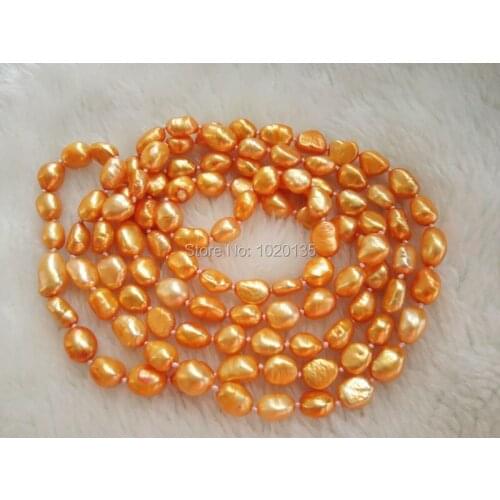 Wow! freshwater pearl baroque shape orange red 8-10mm color necklace 43" nature wholesale bead discount gift