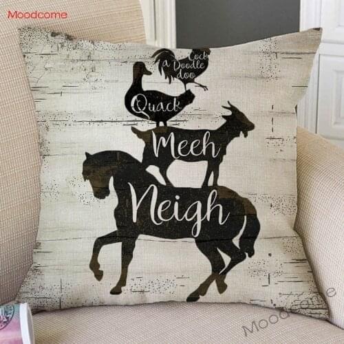 Vintage Farm Livestock Duck Rooster Sheep Duck Quack Neigh Sofa Throw Pillow Case European Cotton Linen Decorative Cushion Cover