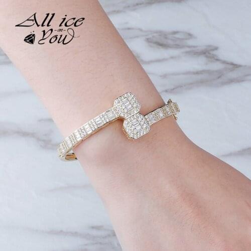 ALLICENONYOU High Quality Iced Out Cubic Zirconia Cuban Bracelet Chains Hip Hop Rock Fashion Jewelry Gift For Women