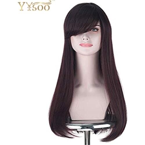 YYsoo Long Girls Cosplay Wig Sewing Machine Synthetic Long Brown Natural Wave Girl Fashion Cosplay Costume Wig for Women