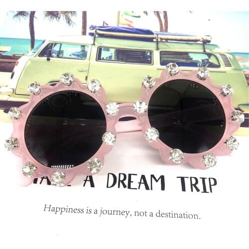 ZAOLIHU Cute Pink Baby Sunglasses Luxury Diamond Round Shades Summer Kids Sun Glasses UV400 4-12 Years Eyeglasses Crystal Glass