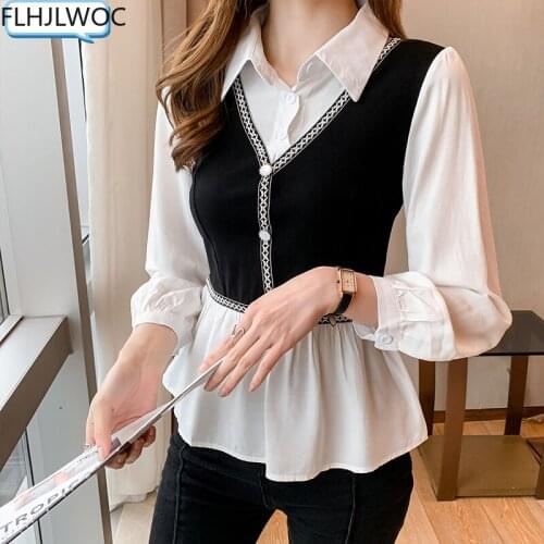 Faux Fake Two Pieces Tops Blusas Hot Sales Women Cute Sweet Girls Single Breasted Button Ruffled Peplum Blouse White Shirts