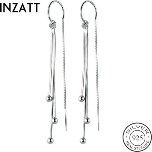 INZATT Real 925 Sterling Silver Long Tassel Chain Bead Dangle Drop Earrings For Fashion Women Fine Jewelry Accessories Gift
