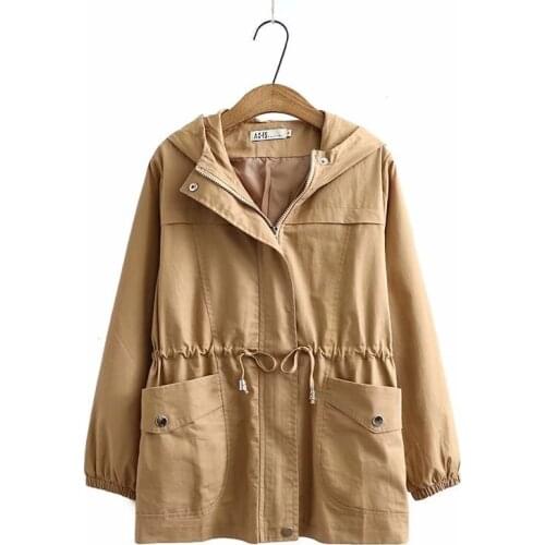 Plus size Slim waist hooded big pockets women loose jackets 2021 new spring autumn casual ladies soft long sleeve zipper coats