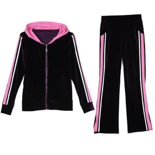 Women Sportswear Sets 2pcs Autumn Gold Velvet Tracksuit Two Piece Set Long Sleeve Hooded Top And Pants Suits Women Outfits