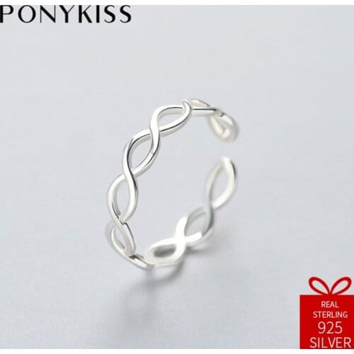 PONYKISS Trendy 100% 925 Sterling Silver Adjustable Opening Hollow Ring Creative Fine Jewelry Women Engagement Gift Accessory