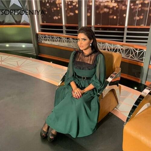 New Arrival Chiffon Green Evening dress 2021 Formal dress party Robe soiree abendkleid ever pretty Half sleeve evening dresses