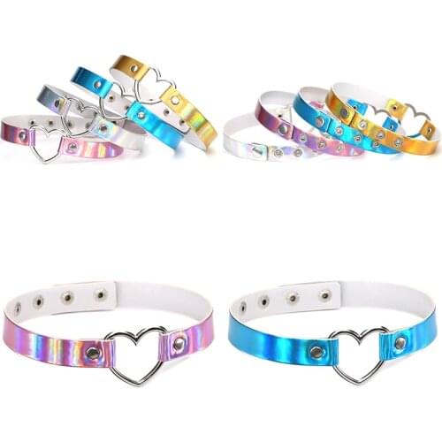 1PC Choker Necklaces Laser Leather Heart Shape Ring Costume Jewelry Female Necklaces Fashion Punk Chain Collar Accessories