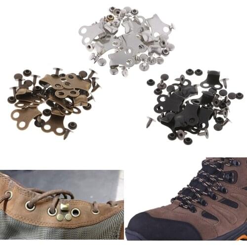 10 Sets Boot Lace Hooks Lace Fittings with Rivets for Outdoor Hiking Camping Climb Accessories