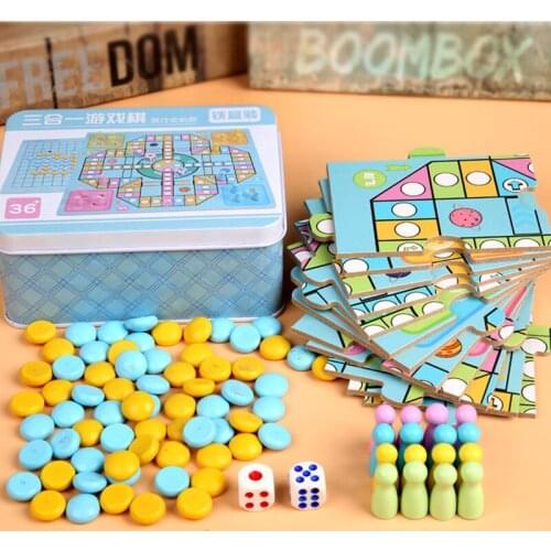 2 in 1 Multifunctional Board Game Wooden Chess Educational Toys Kids Aeroplane Chess Backgammon Parent-Child Party Games