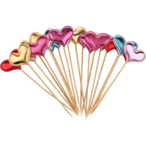 20 Pieces Toothpick CakeToppers Heart Cup Cake Picks Mini Birthday Cake Snack Decor Baby Shower Party Accessories