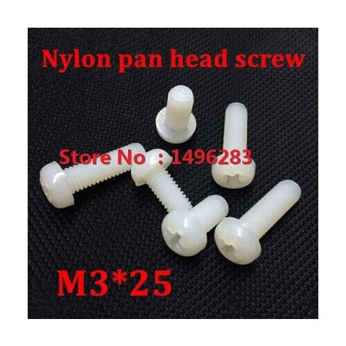 200pcs/lot M3*25 White Nylon Pan Head Socket Screw Metric Threaded Machine Screw / Bolt