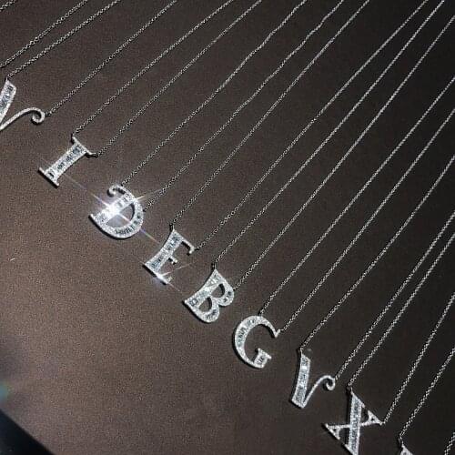 2019 new shiny Simulated Diamond necklace charms silver 925 original 26 letters Alphabet pendant lady women females jewelry