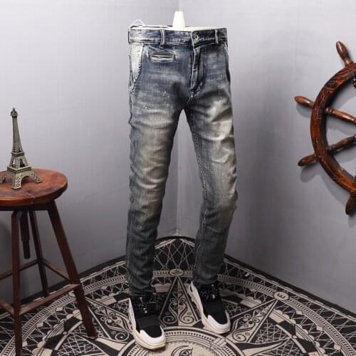 2021 Style Fashion Men Jeans High Quality Slim Fit Elastic Paint Designer Jeans Men Hip Hop Pants Streetwear Vintage Jeans
