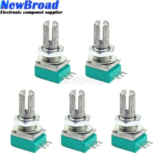 5PCS RK097N 20K single linked potentiometer B20K with a switch audio 3pin shaft 15mm power amplifier sealing potentiometer