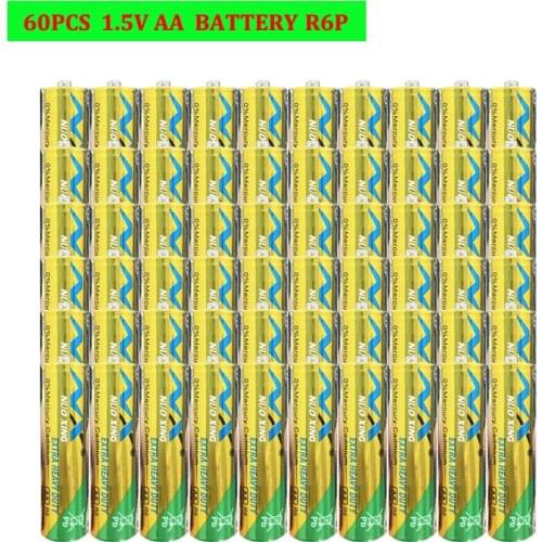 60Pcs AA Size Battery 1.5V R6P UM3 Zinc Carbon Supper Heavy Duty Dry And Primary Battery High Capacity Battery for Flashlight