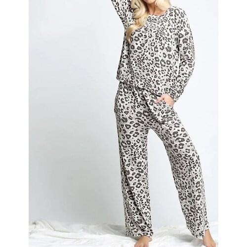 65% Dropshipping!Vintage Leopard pajamas sets women winter sleepwear women fashion pyjamas for women Autumn Female Home Suit